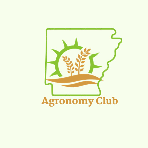 Agronomy Club Logo An outline of Arkansas with two wheat plants and the sun inside. Text reads "Agronomy Club."