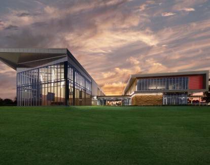 Don Tyson Agricultural Science Building at sunset